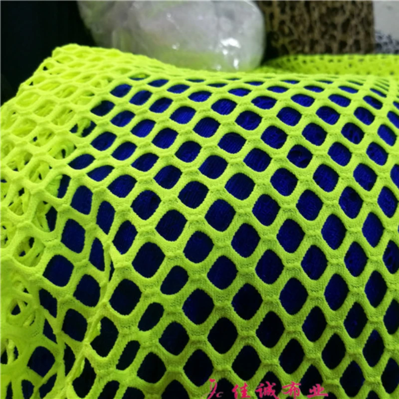 YLM Fluorescent Yellow Square Elastic Large Mesh Hollow Mesh Fabric Latin Dance Clothes DIY Splicing Fabric