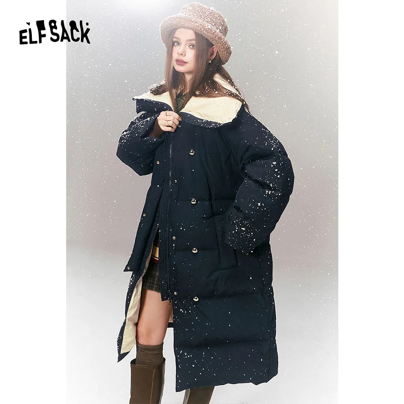 ELFSACK Korean Fashion Down Coats Women 2023 Winter New Luxury Mid-length Outwears