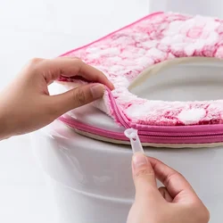 Flower Warm Toilet Cover Seat Lid Top Cover Pad Bathroom Warmer Toilet Seat Bowl Soft Zipper Washable Toilet Seat Cover