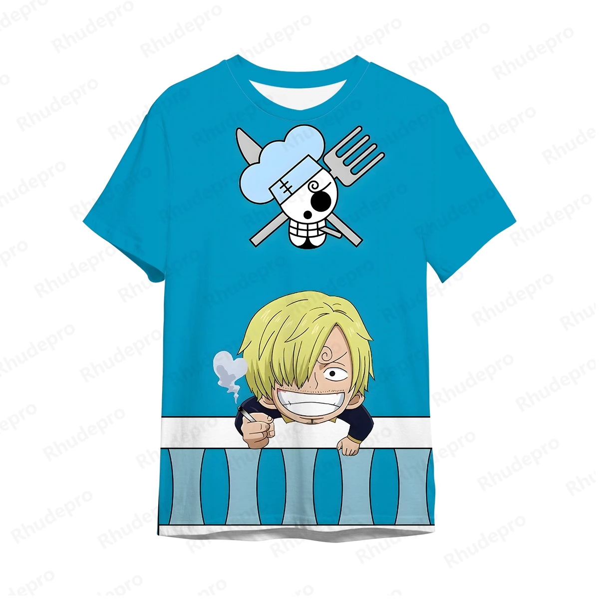 Camiseta masculina luffy de anime com impressão 3D gola redonda, camiseta solta de manga curta, peça única casual, verão, 2024