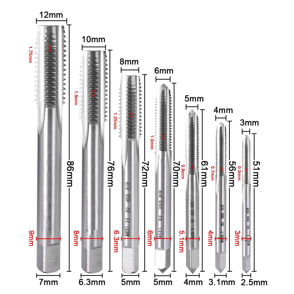 Metric Screw Thread Tap 1pc M3-M12 Left Hand Machine Thread Tap HSS Steel Machine Plug Tap Metal Screw Hole Tap Drill