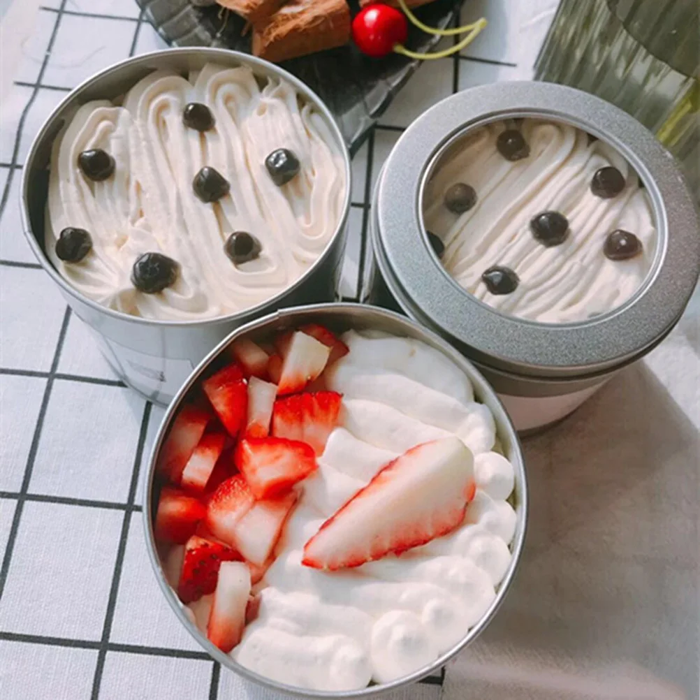 

4pcs Cake Iron Box Containers Sealed Cans Food Storage Coffee Beans Tank Snacks Bottle Sturdy Easy Clean Transparent Lid PVC