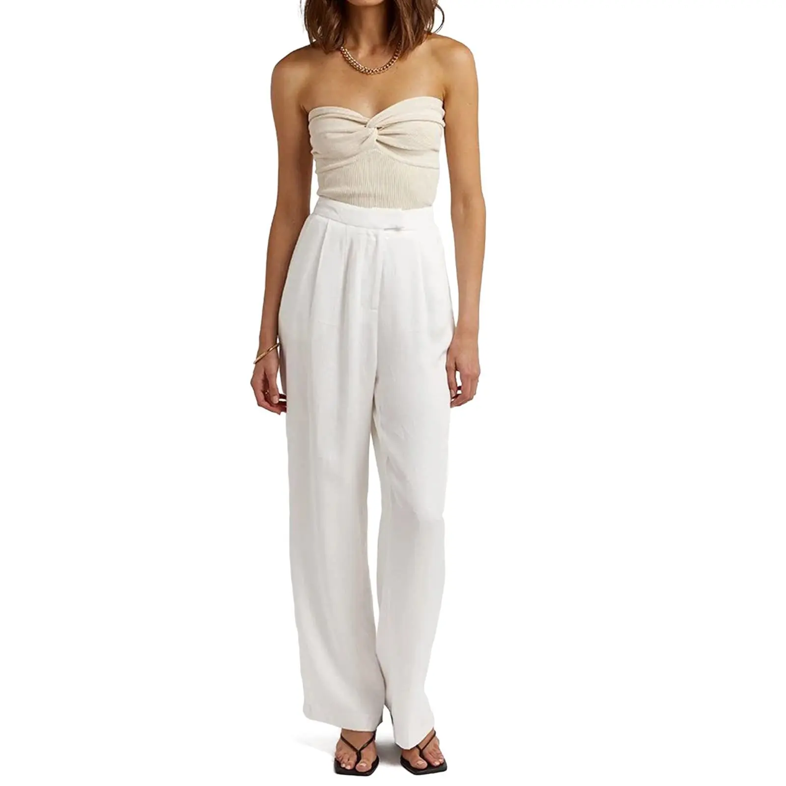 Mode tendance femmes été Vintage couleur unie Corset fronde court serré dos nu soutien-gorge tricoté débardeurs sans bretelles pull