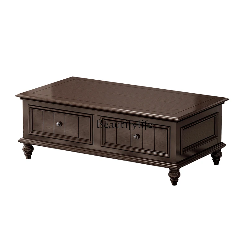 

American rural solid wood coffee table simple black peach ash wood living room small apartment furniture