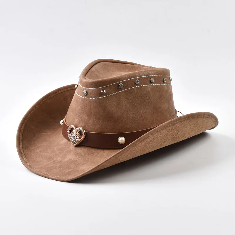 100% Leather Men Women Western Cowboy Hat Wide Brim Godfather Hats Gentleman Church Jazz Cap