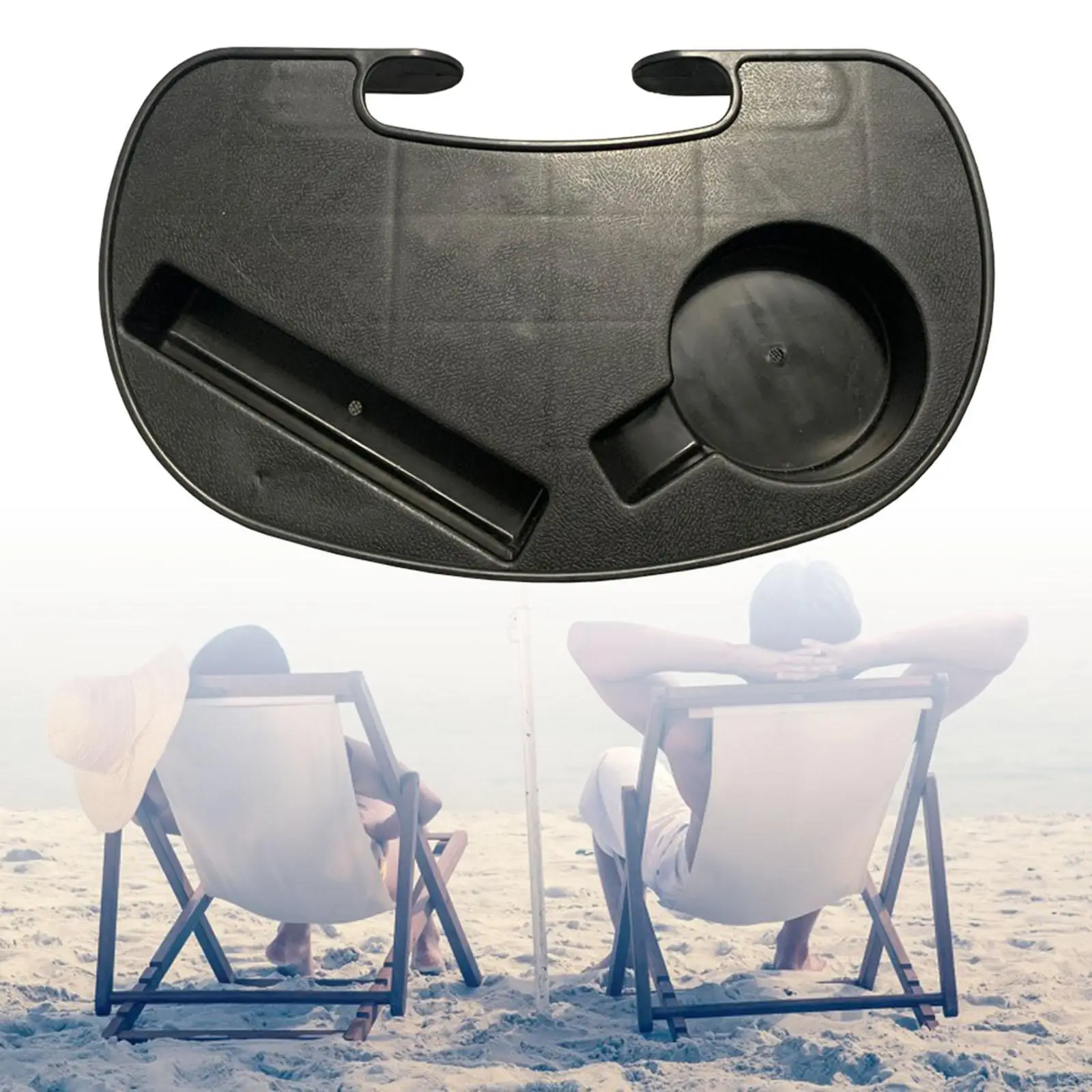 Folding Chair Tray with Cup Holder Clip on Side Table PVC Drink Tray for Recliner Sun Lounger Patio Camping Travel