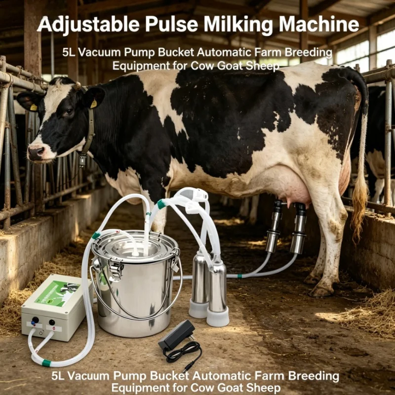 ABBP Adjustable Pulse Milking Machine 5L Vacuum Pump Bucket Automatic Farm Breeding Equipment for Cow Goat Sheep