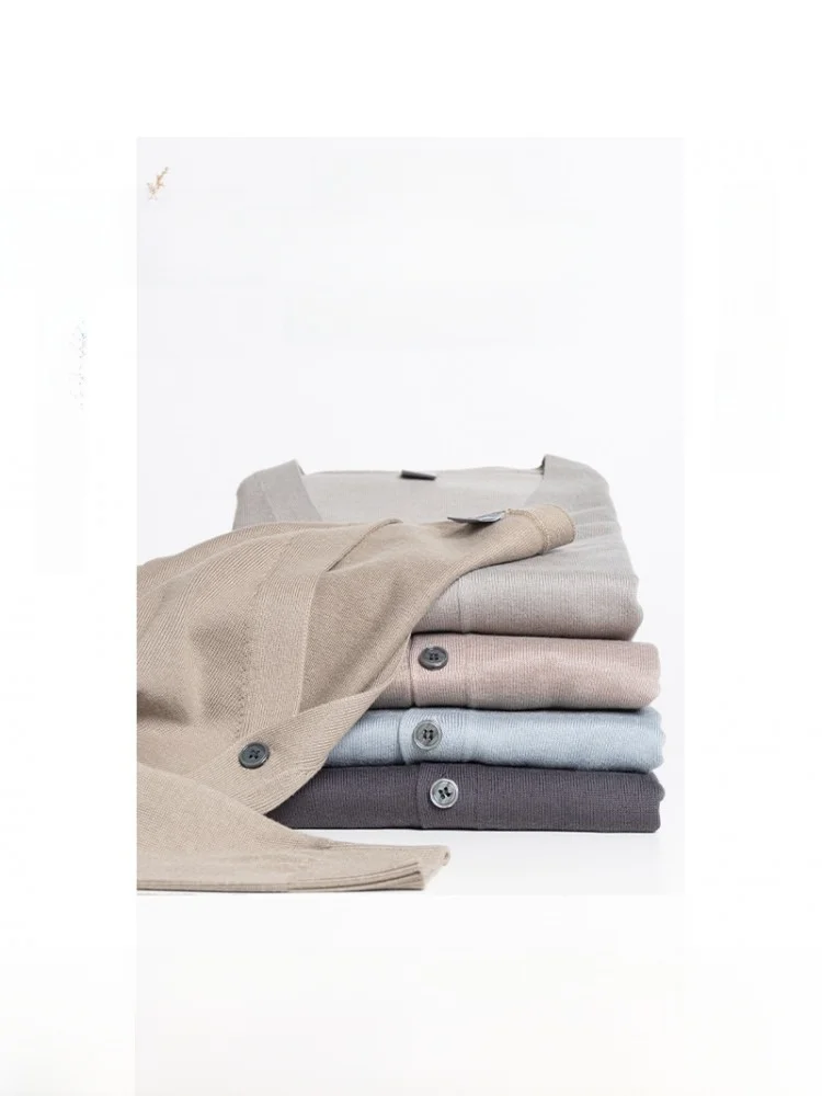 

Весенне-осенний тонкий вязаный кардиган для мужчин, свободный свитер в городском стиле, из смесового хлопка, с длинными рукавами, V-образным вырезом, цветной