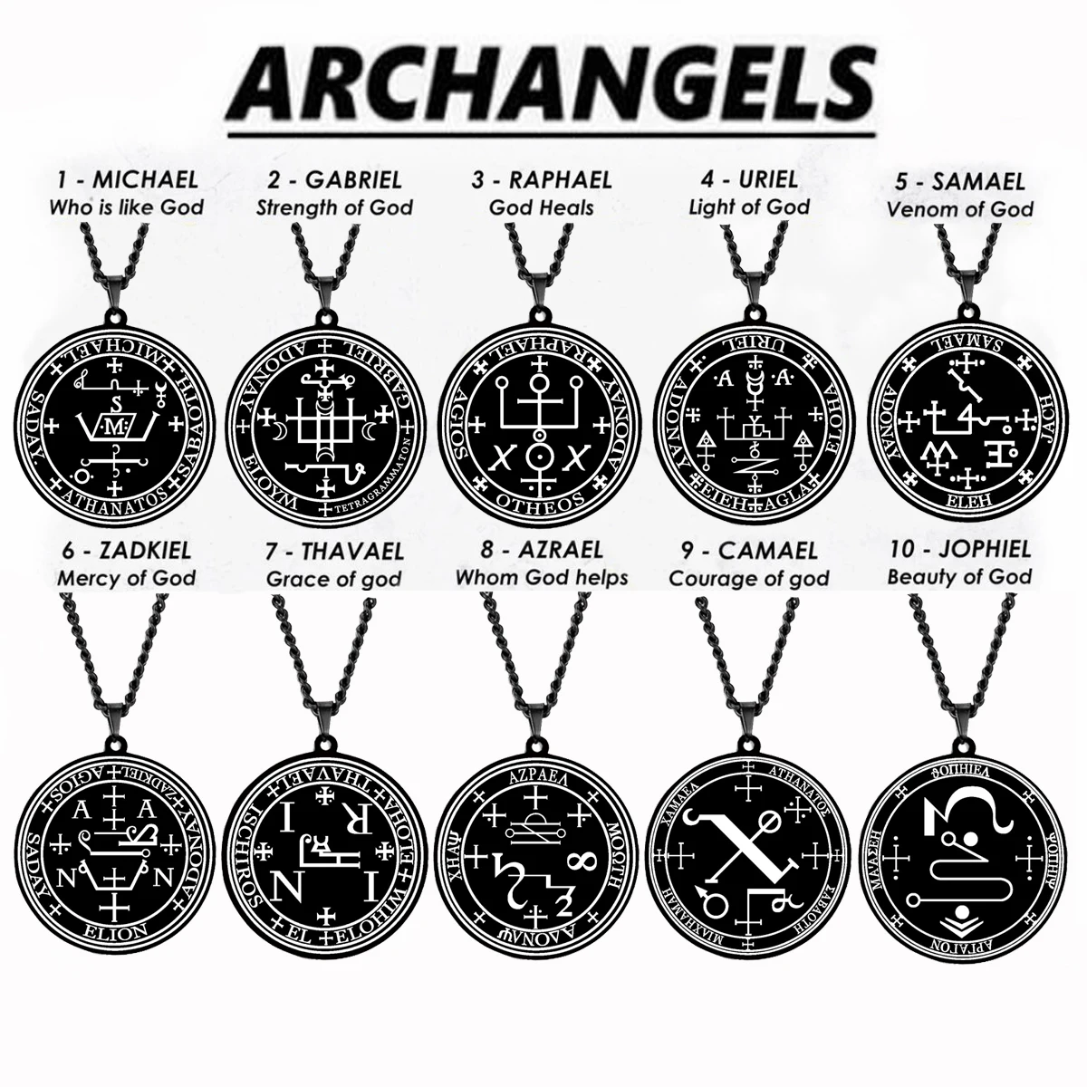 Erzengel MICHAEL GABRIEL RAPHAEL URIEL SAMAEL Dichtung Amulett Talisman Siegel der Angelic Edelstahl Schwarz Anhänger Halskette