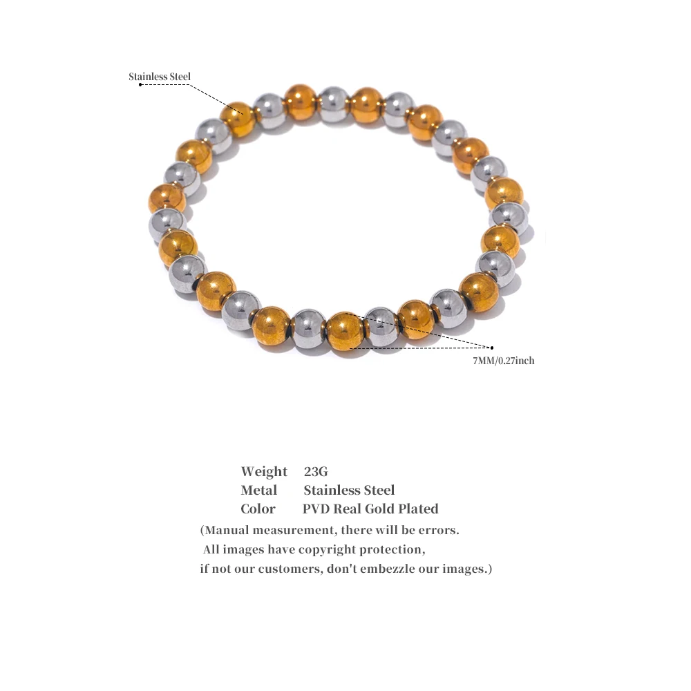 Yhpup 3/4/5/6 MM Edelstahl Perlen Täglich Handgemachte Elastische Armband Armreif Wasserdicht Handgelenk Großhandel Gold Farbe schmuck Männer – Detail 5