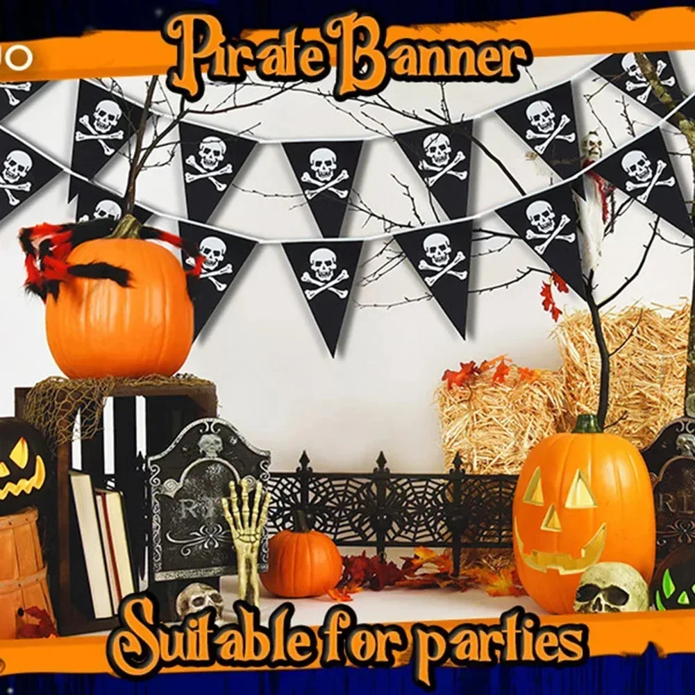 5 M Halloween Pirate Banners Triangle Flags Theme Party Decoration Decor Outdoor Garden Door Skull Pennant Halloween Ornaments