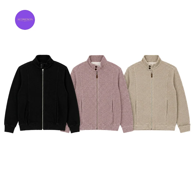 ACOMOSON EU US Size Luxury Quality Cardigan Stand Collar Unisex Loose-Fitting Travel Holiday Autumn Winter Sweater Jacket