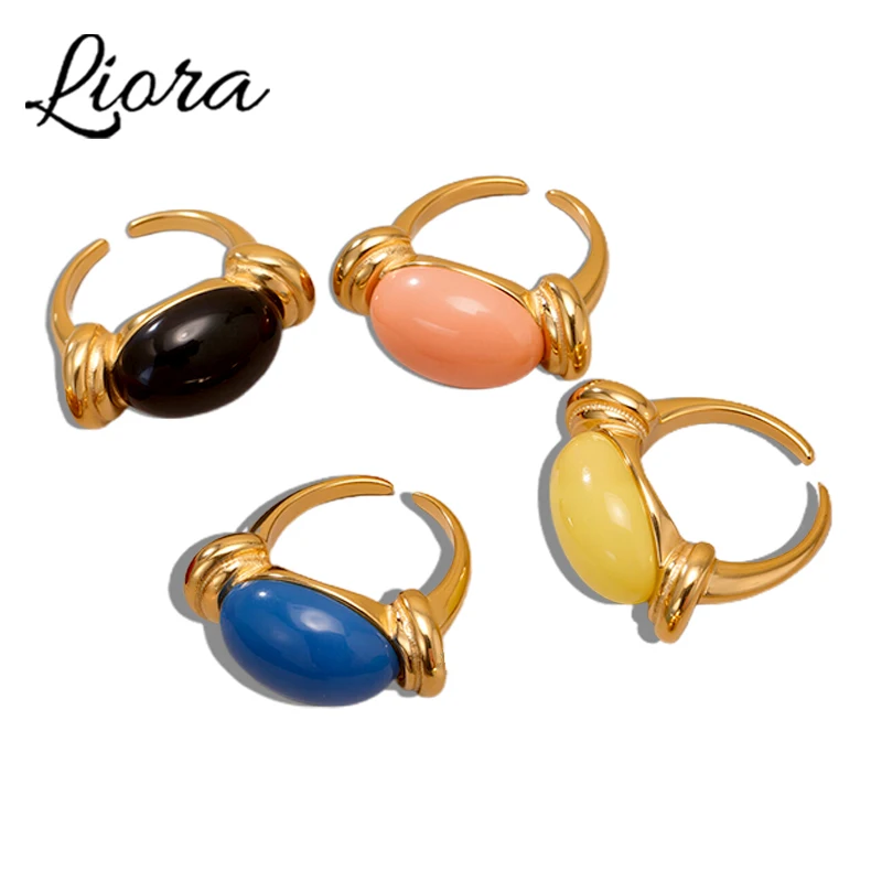 Liora 7# Stainless Steel Fashion Joyful Candy Multi-Color Enamel Open Rings For Women Wedding Engagement Charm Jewelry Gifts