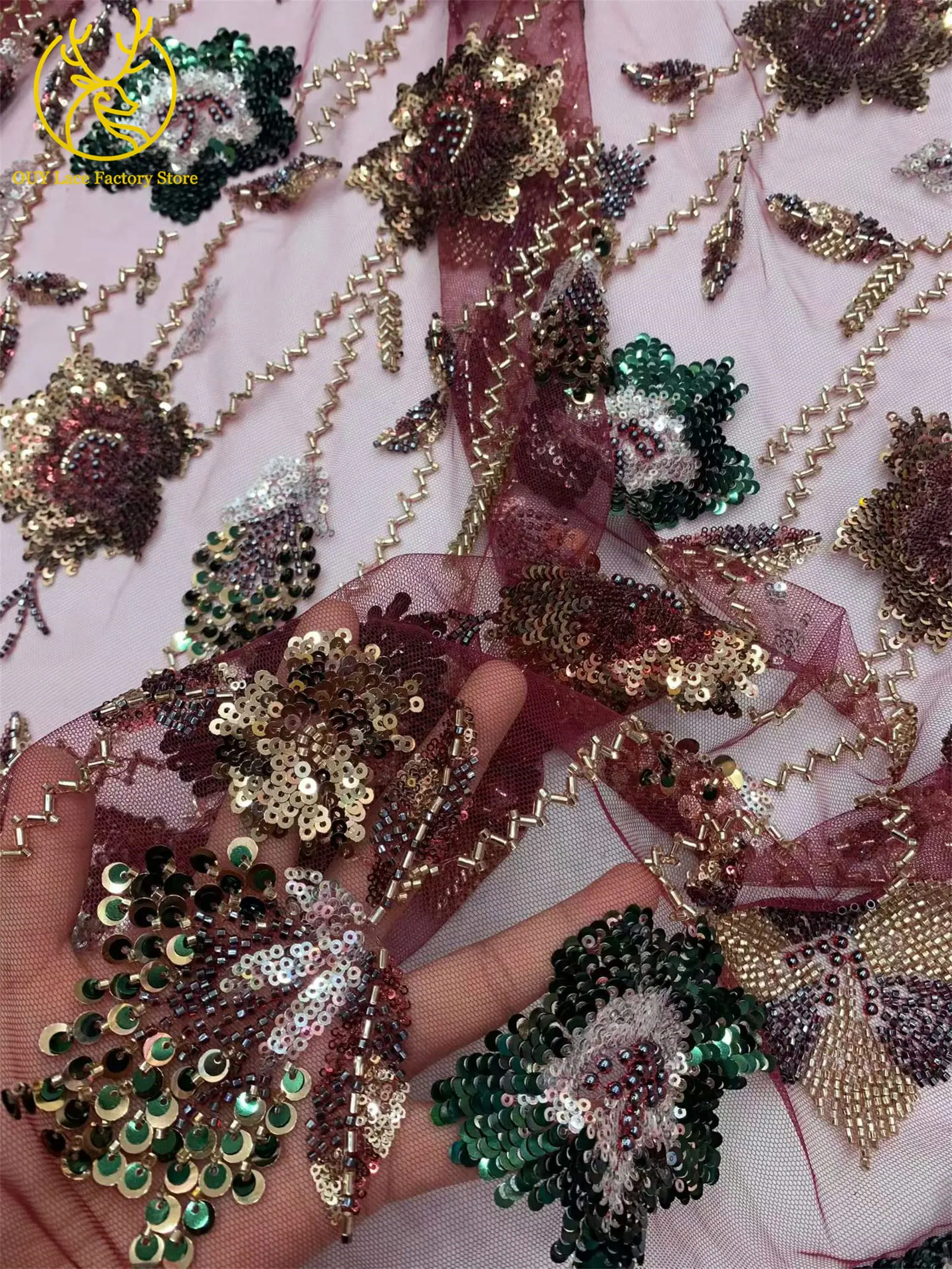 2026 Französische Stickerei Perlenbesetzter Mesh-Spitzenstoff 5 Yards Hochwertiger Afrikanischer Pailletten-Spitzenstoff für Damen Partykleider Nähen – Detail 19