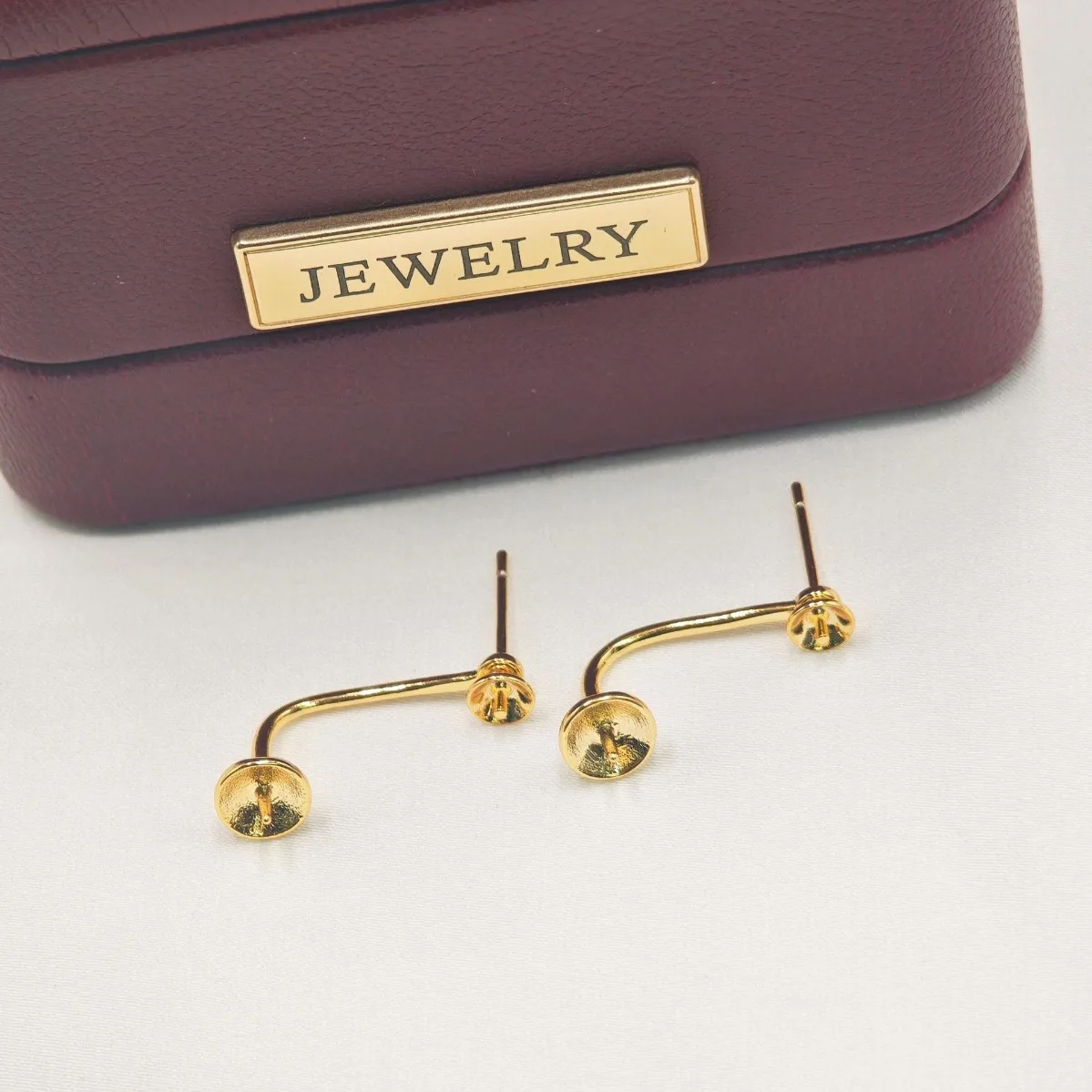 Minimalist Elegant Women Brass 14K Gold Filled Song Hye Kyo Inspired Blank Setting Handmade Findings For DIY Pearl Stud Earring