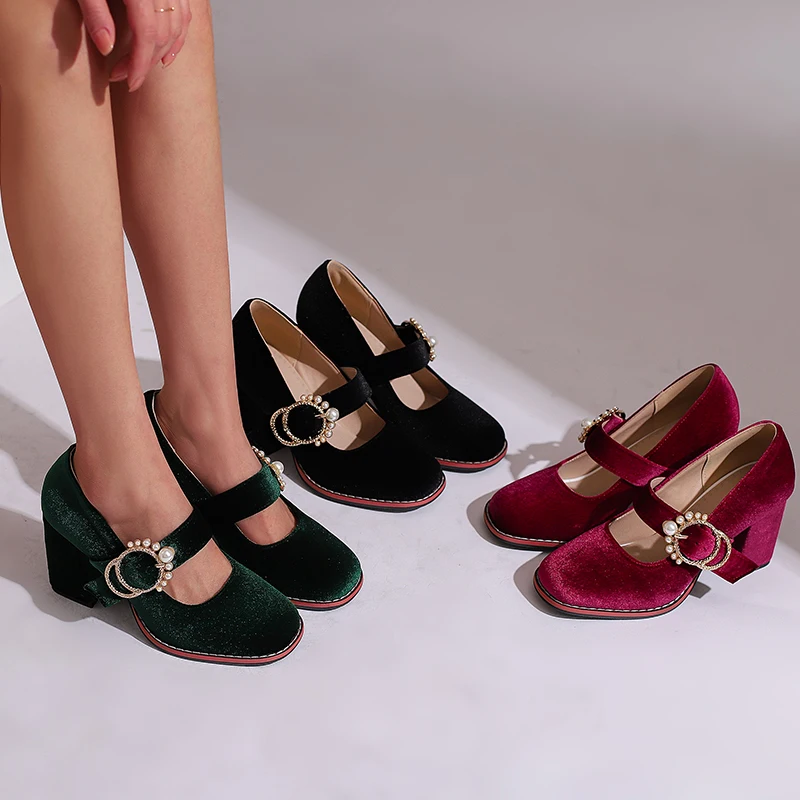 

8CM Golden Velvet French Platform Thick Heeled High Waterproof Table Xiuhe Wedding Shoes Bride Shoes Mary Jane Single Shoes