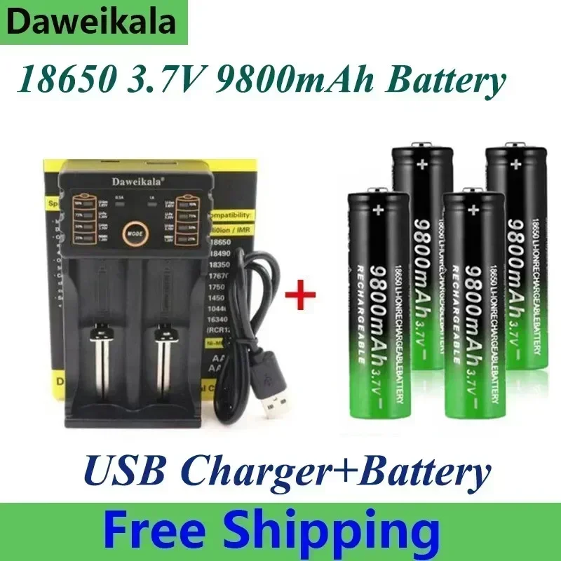 

new18650 batteries with high-quality 9800mAh 3.7V 18650 lithium-ion battery flashlight charging battery+charger