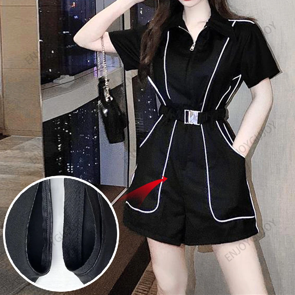 Onzichtbare Open Kruis Outdoor Seks Zomer Vrijetijdskleding Voor Dames Werkkleding Lichtgevende Gestreepte Jumpsuit High Street Fashion Cargo