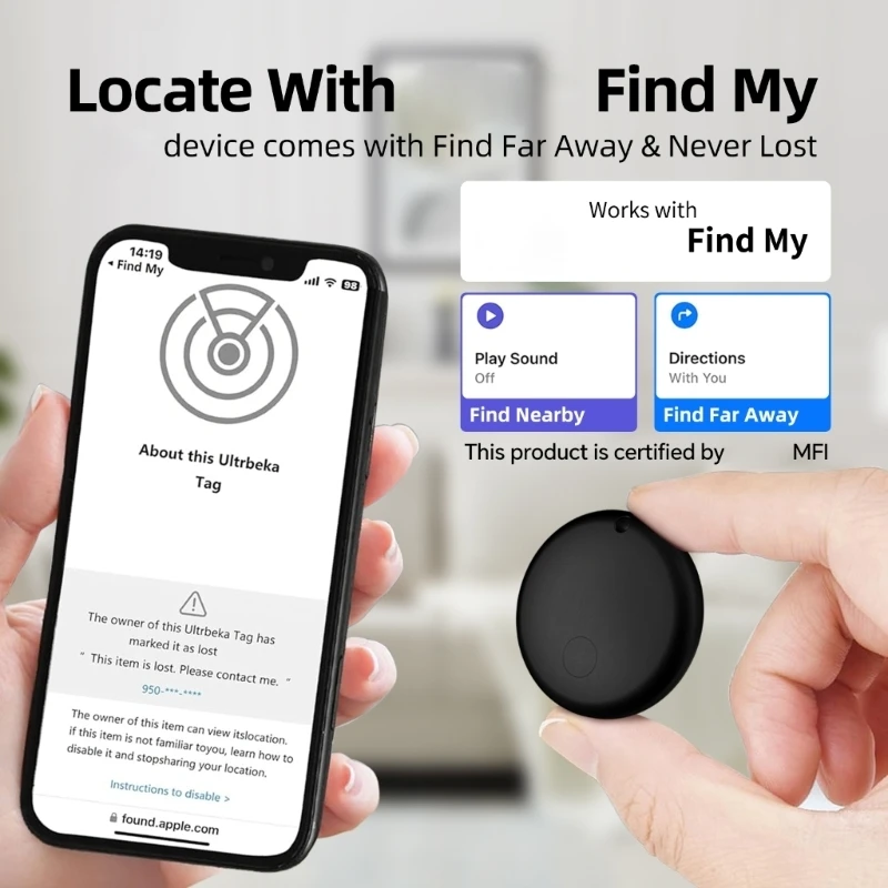 Everyday Carry Trackers Device for Wallet Bags with Round ABS Shell 