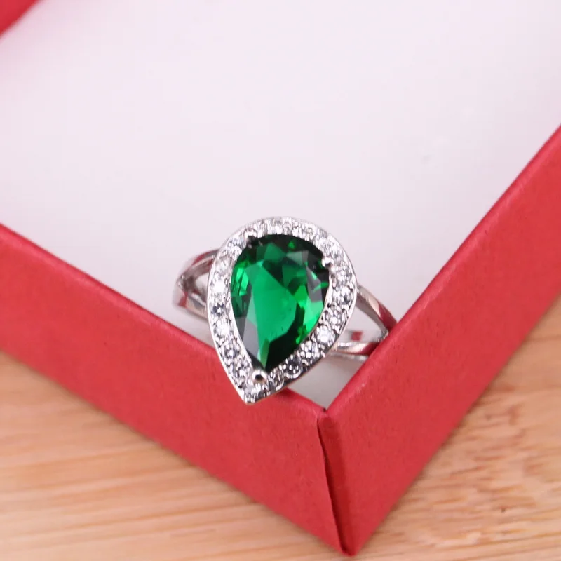 Luxury Green Emerald Silver 925 Rings for Women CZ Crystal Finger Ring Engagement Wedding Jewelry Hot Sale Valentine\'s Day Gift