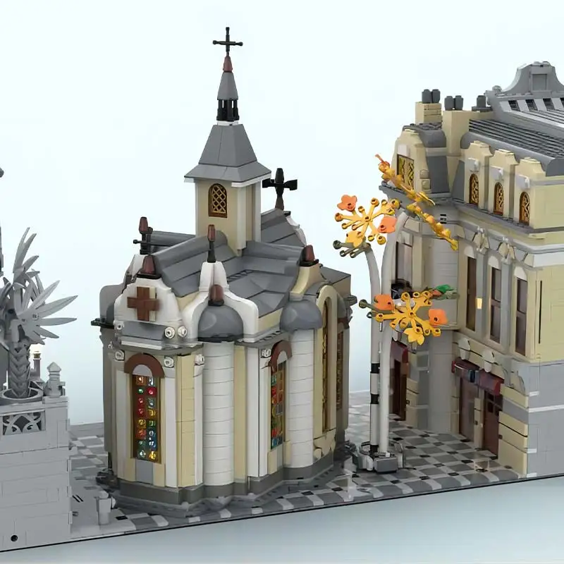 MOC-172857 mittelalter liche Stadt Street View Basilika Plaza modulare Architektur Technologie Bausteine Modell Ziegel Spielzeug für Kinder