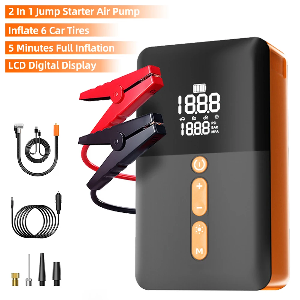 

3 in 1 1000A Portable 12000mAh Power Bank Air Pump Air Compressor Tyre Inflator Car Jump Starter Booster