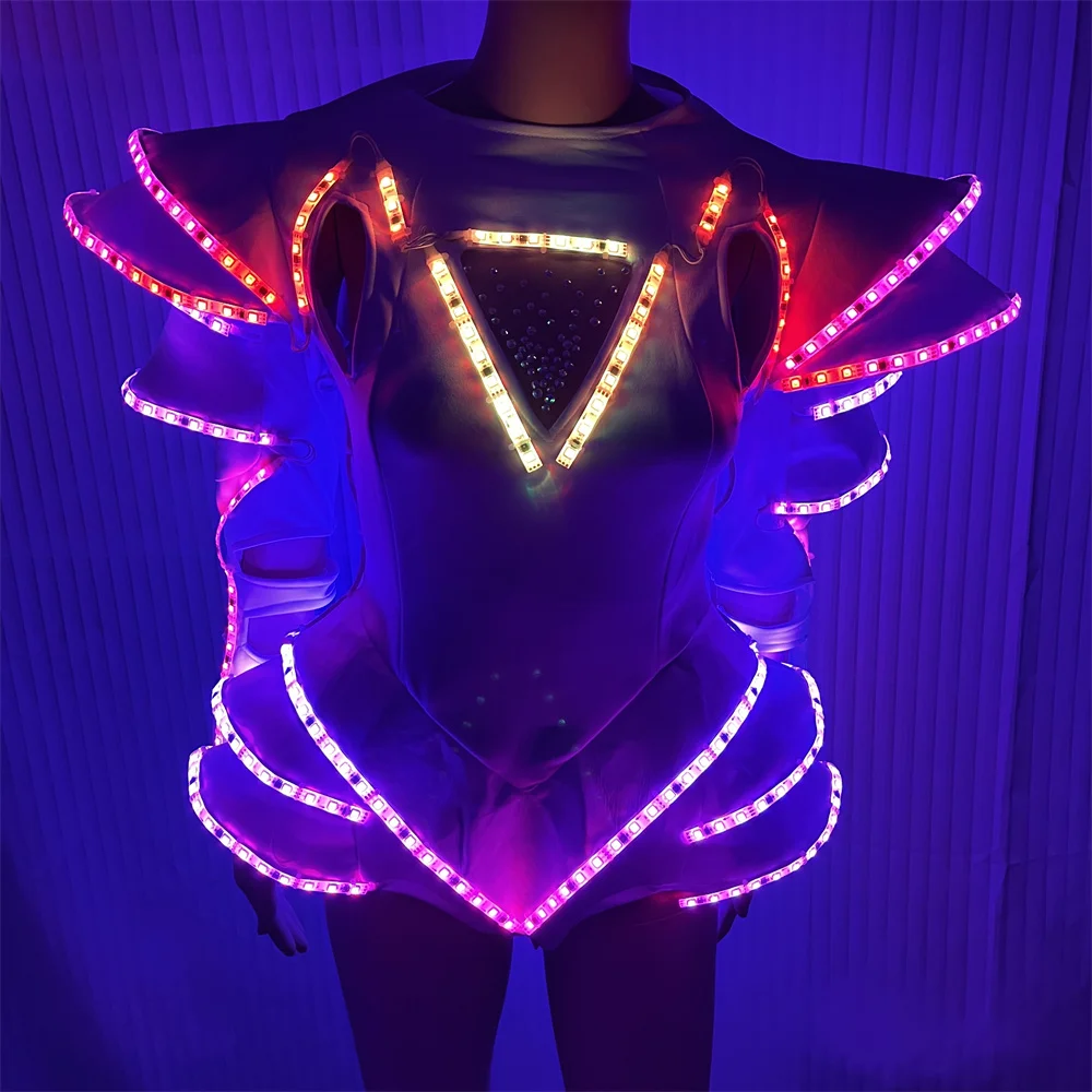 Imagem -03 - Led Colorido Iluminando Fantasias para Mulheres Saia Bola Bar Boate Vestido de Desempenho Roupas Jaqueta Camisa Menina Legal Novo Design