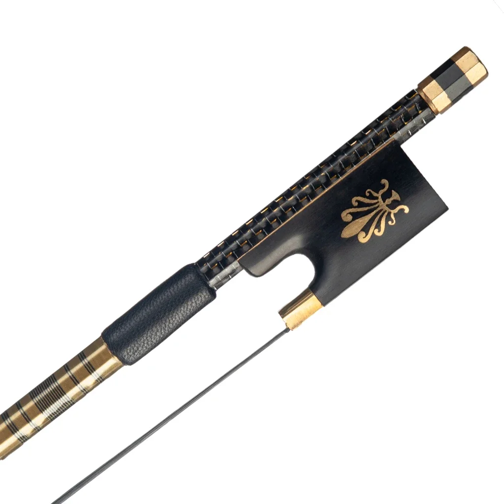 Advanced 4/4 Violin Fiddle Bow Golden Silk Braided Carbon Fiber  Round Stick Ebony Frog Black Horsehair