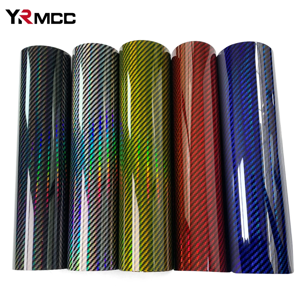 Motorcycle Body Carbon Fiber Membrane Vinyl Foil Decoration Waterproof Iridescent Luminous Stickers Car Wrap Color Change Decals