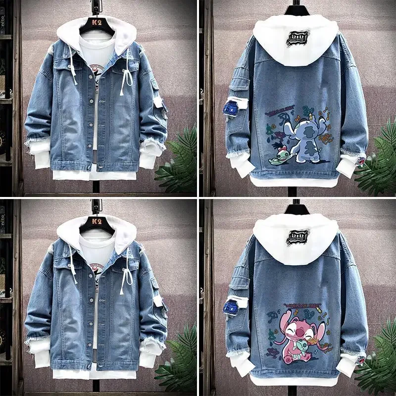 Stitch Couple Jacket Spring Autumn Cartoon Angel Hoodie Co-Branded Men\'s and Women\'s Fashion Thin Hooded Cardigan Denim Sweater