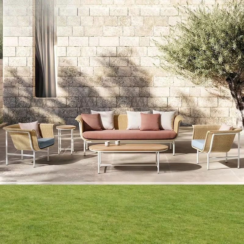 #Outdoor Made Of Rattan Sofa Courtyard Garden Patio Leisure Furniture Villa Balcony All-weather Waterproof Metal Set