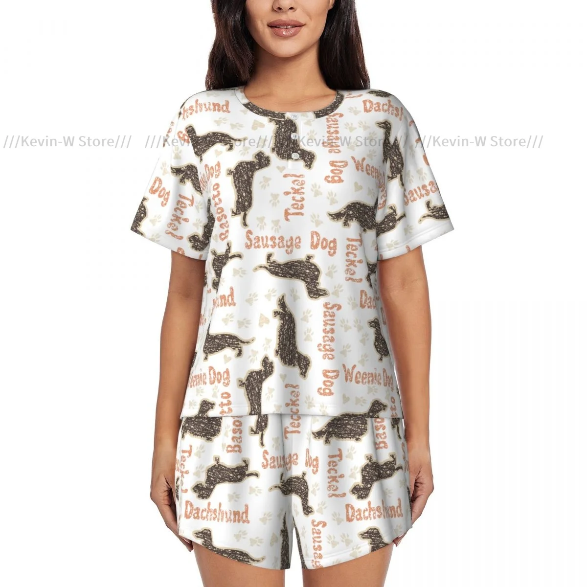 Women Pajamas Set Textured Dachshunds Dogs Homewear Two-Piece Short-Sleeved Short