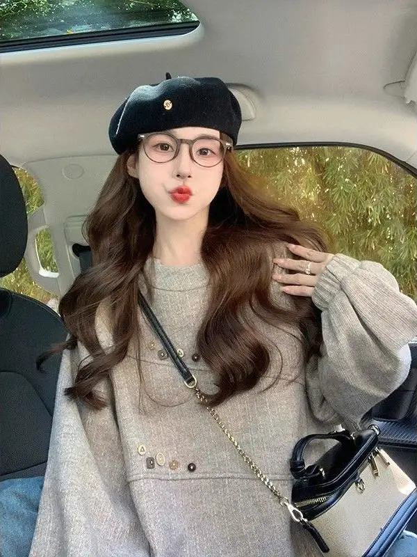 

Новый женский свитер оверсайз 300 Pou в корейском стиле, весенне-осенний, свободный, приталенный, с длинным рукавом, для стройности