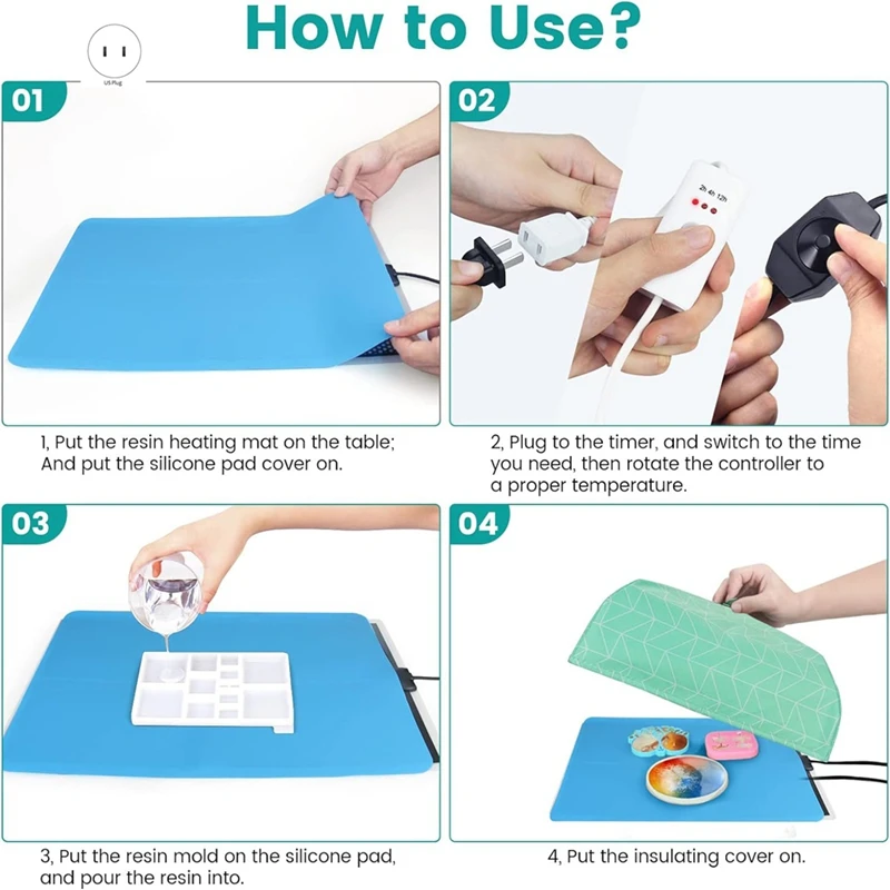 Resin Heating Mat With Cover Timer, Fast Resin Curing Mat, Epoxy Heater Silicone Heat Pad Drying Machine US Plug