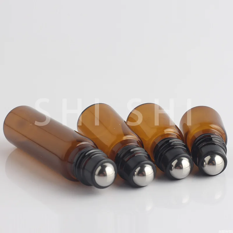 50 Pcs Amber Dunne Glas Roller Fles Sample Test Etherische Olie Flesjes Met Roller Metal Ball Make Flesjes 1Ml 2Ml 3Ml 5Ml 10Ml