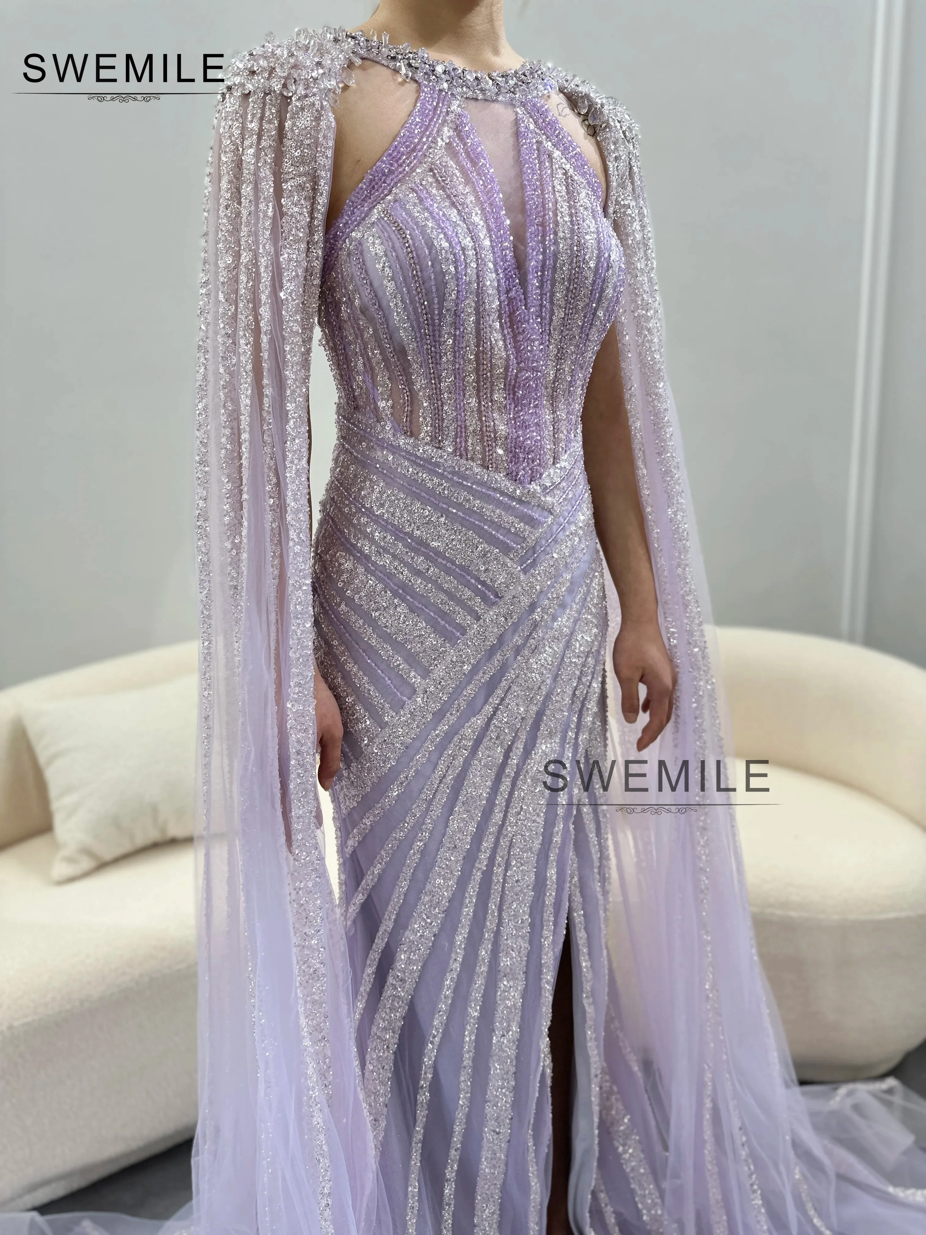 فساتين سهره نسائيه فخمة A-Line Scoop Neckline High Slit Beadings Floor-Length Tulle Zipper Up Dubai Luxury Evening Dress Formal