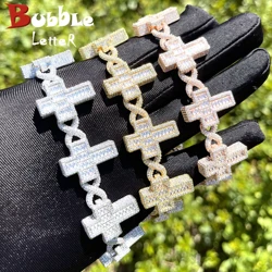 Bubble Letter Iced Out Baguette Cross Infinity Bracelet for Men Real Gold Plated Hip Hop Jewelry