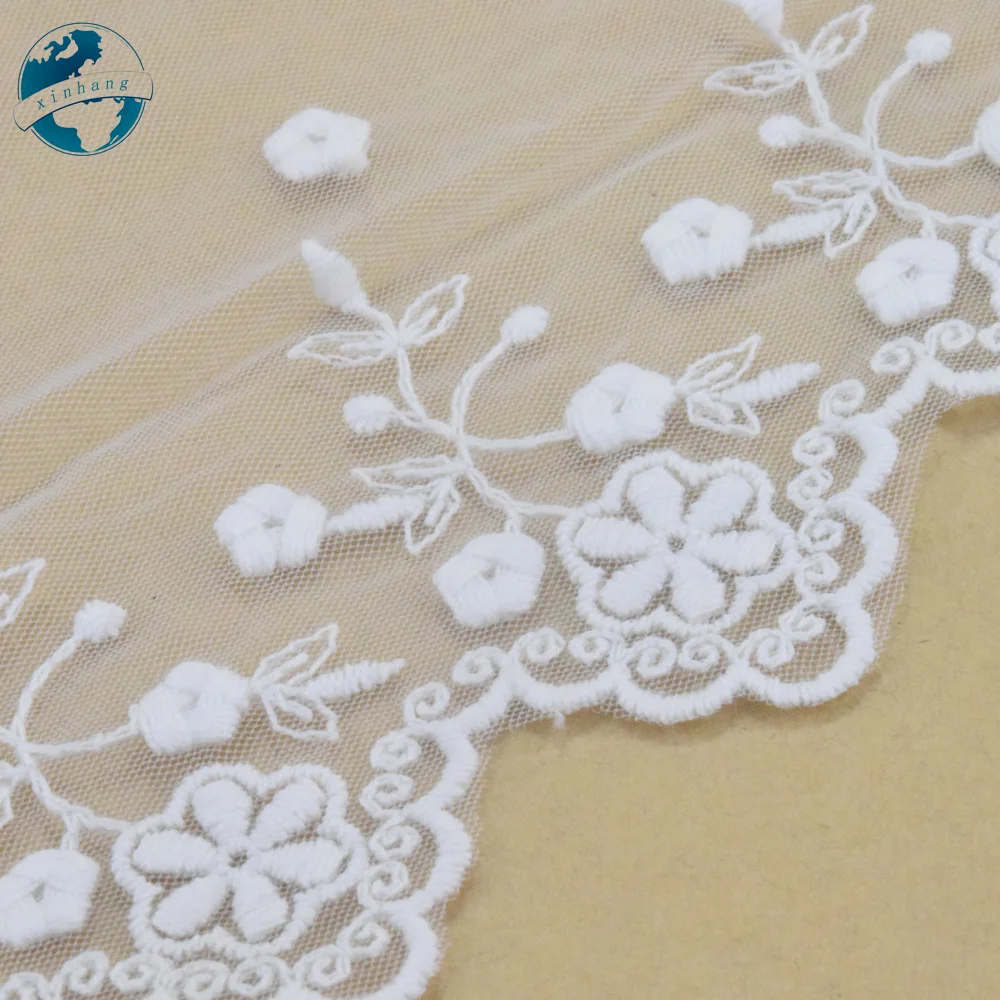 White Cotton Lace Embroidery French 12cm Lace Ribbon Fabric Guipure Diy Trims Warp Knitting Sewing Accessories Doll Dress#4304