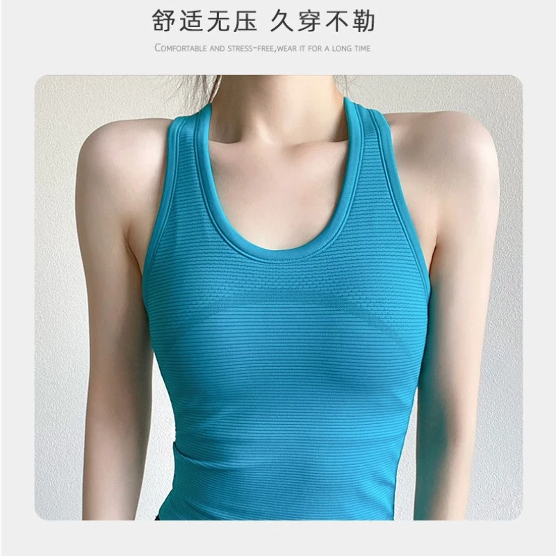Summer Y2k Sports Vest Brathable Comfy Yoga Pilates Sleeveless Crop Tops Built in Bra Quick-dry Running Fitness Workout T-shirts