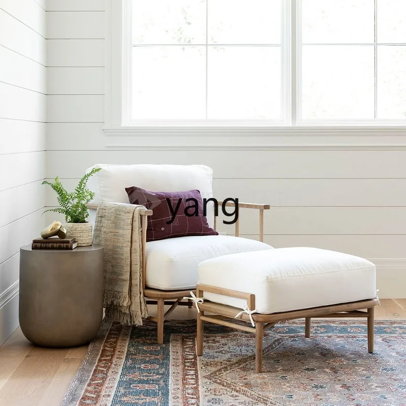 Yjq Solid Wood Sofa Chair New Chinese Style Simple Elegant Living Room Leisure Single Chair Bedroom Removable and Washable