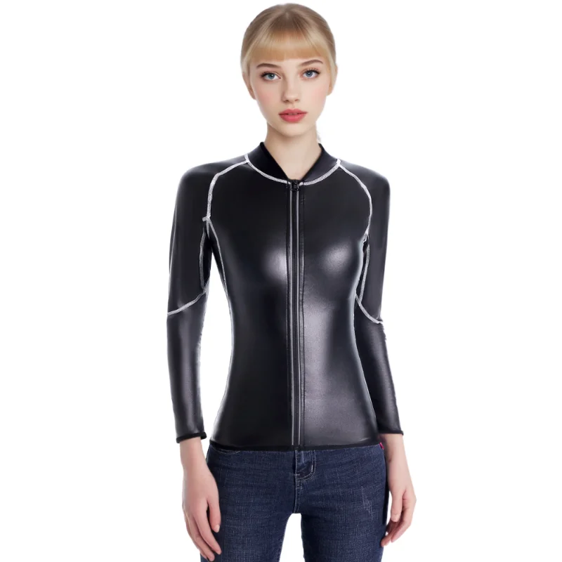 Leather Jacket Stand Collar White line Faux Leather Long Sleeve Shirt Body Shaper Waist Trainer Corsets Zipper Slim Shirts