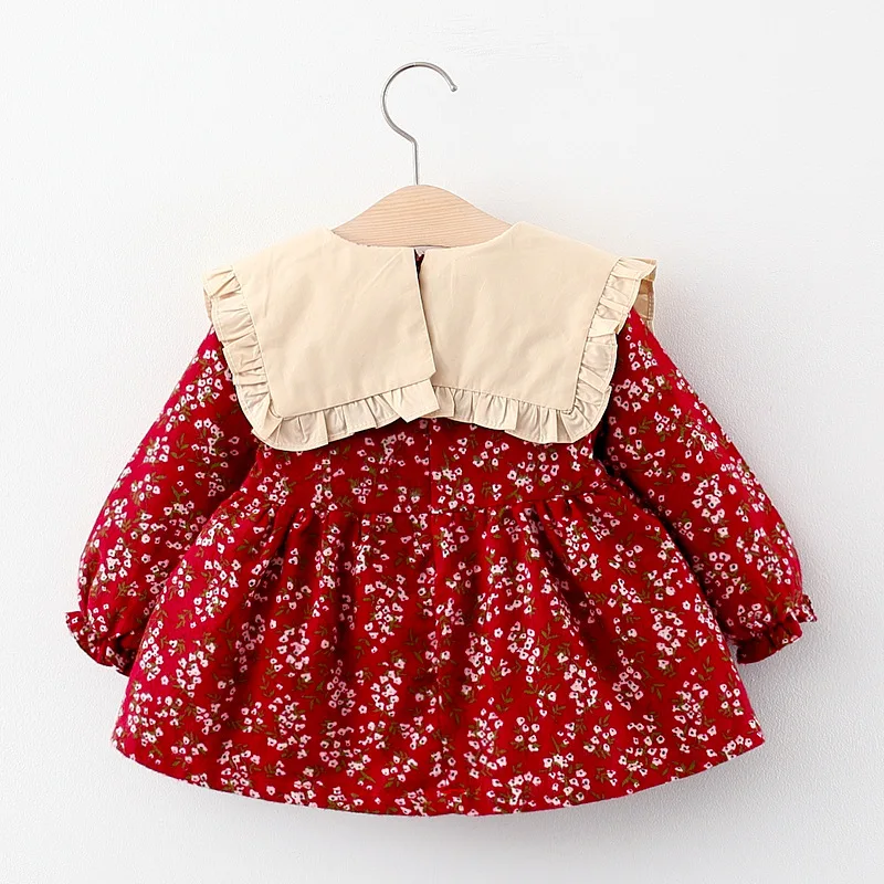 Girls Spring and Autumn Season Long sleeved Dress for Girls Korean Edition Fragmented Flower Doll Collar Princess Dress