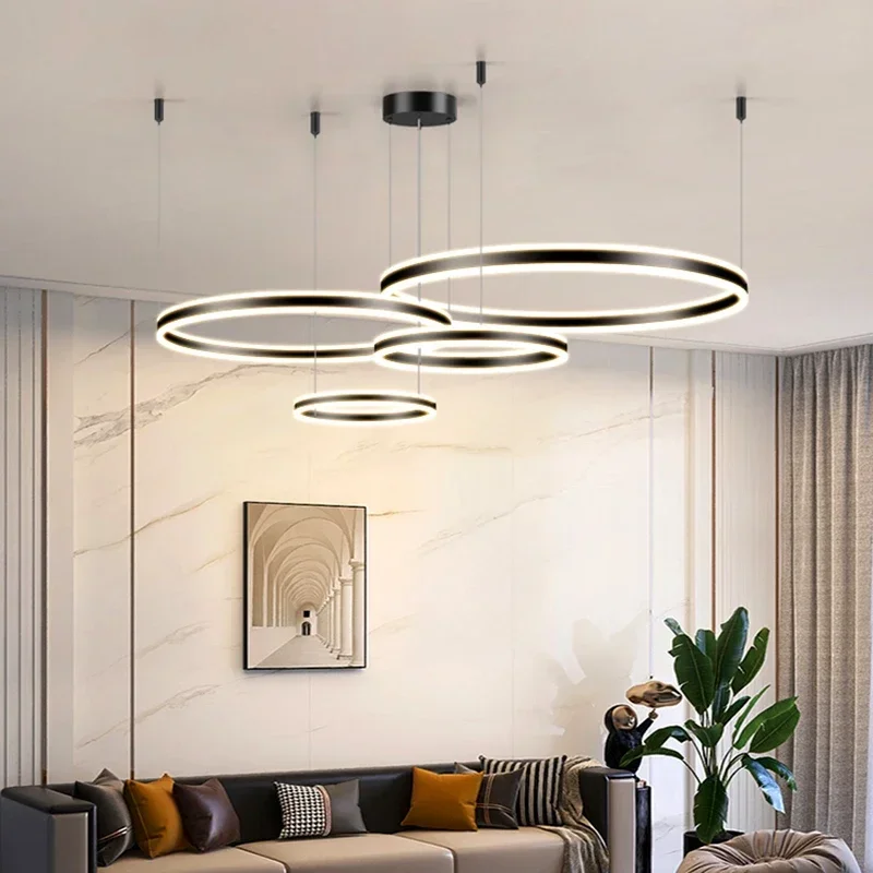 

Circular Modern Minimalist Wrought Iron LED Acrylic Pendant Lamp Dining Room Livingroom Indoor Home Decoration Lighting Art Gold