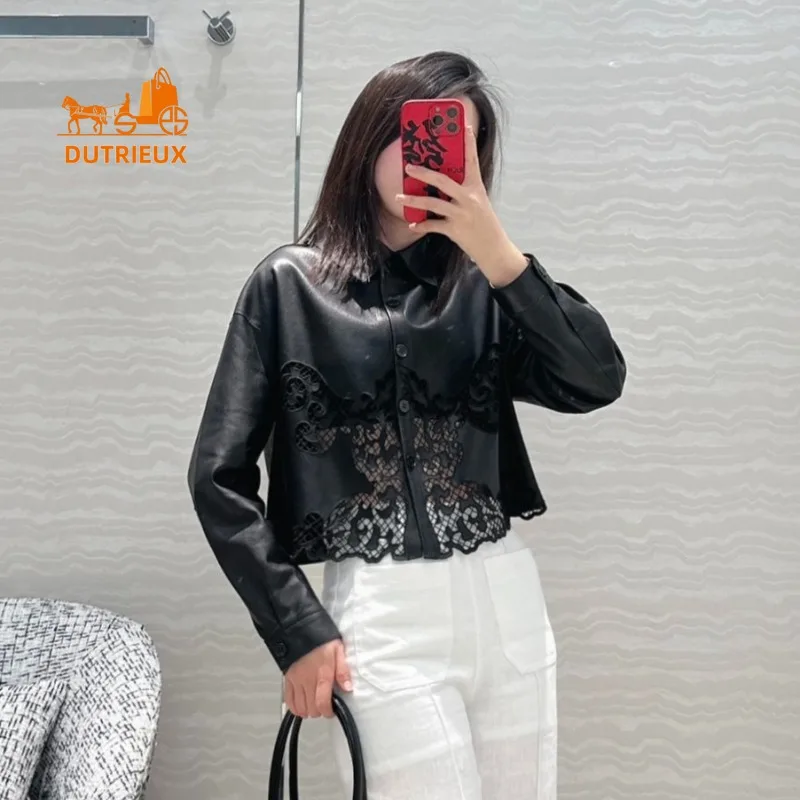 Winter-Lederjacke, Revers, Spitze, modisch, 100 % echtes Schaffell, Leder, leichte und zarte Damen-Lederjacke