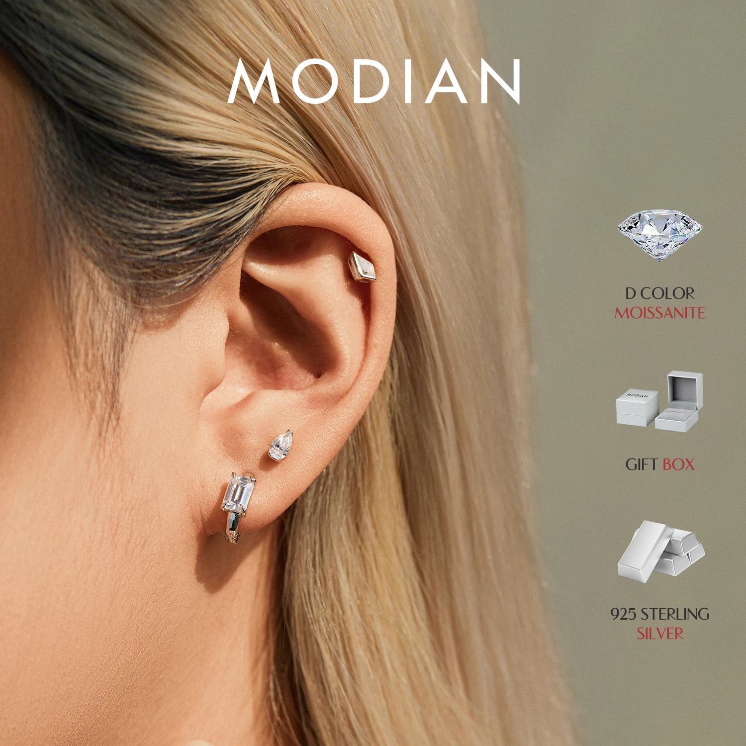 

MODIAN Kite Cutting Moissanite Helix Ear Studs 925 Sterling Sliver Simple Water Drop Heart Screw Stud Earrings For Women Jewelry