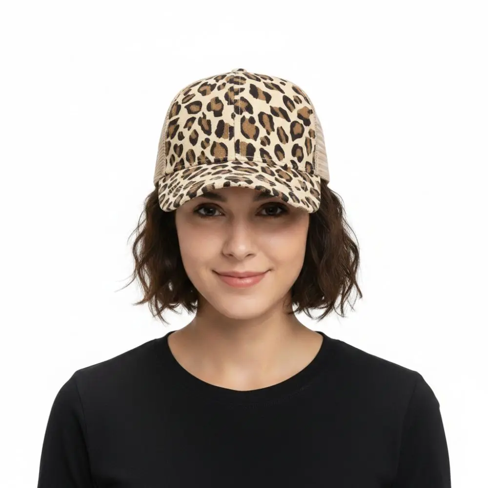 Casual Vintage Leopard Print Baseball Caps With Breathable Mesh Adjustable Baseball Hats Sun Visor Duck Tongue Cap Spring Autumn