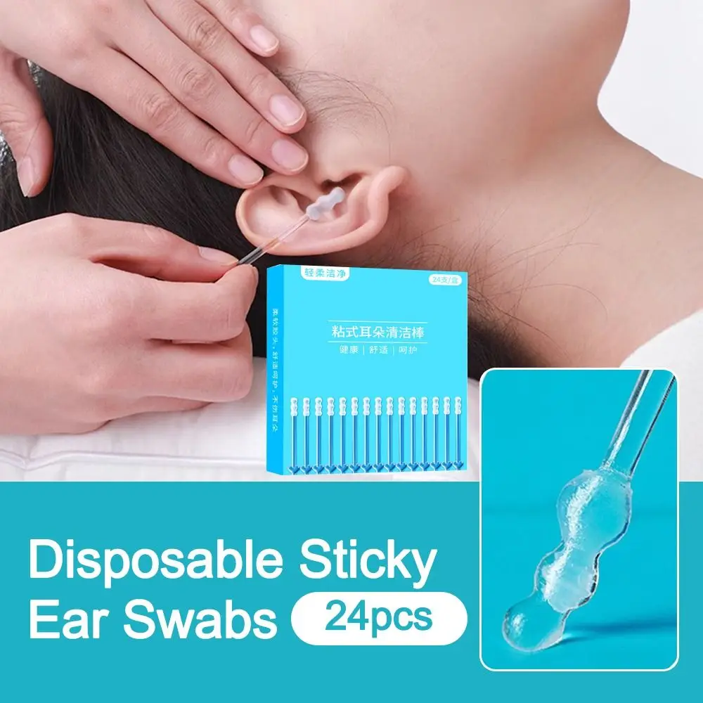 24PCS/Box New Silicone Disposable Ear Swabs Soft Ear Cleaner Ear Wax Removal Tool Sticky Earwax Remover Stick Home Use