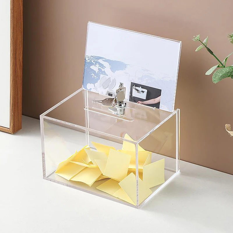 Transparent Acrylic Donation Box Multipurpose Storage Container Portable Suggestion Box With Lock