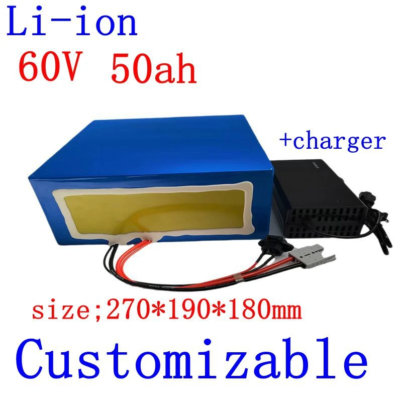 LT-Batterie au lithium pour vélo électrique avec BMS puissant intégré et chargeur 5A, 60V, 50Ah, 2000W-6000W