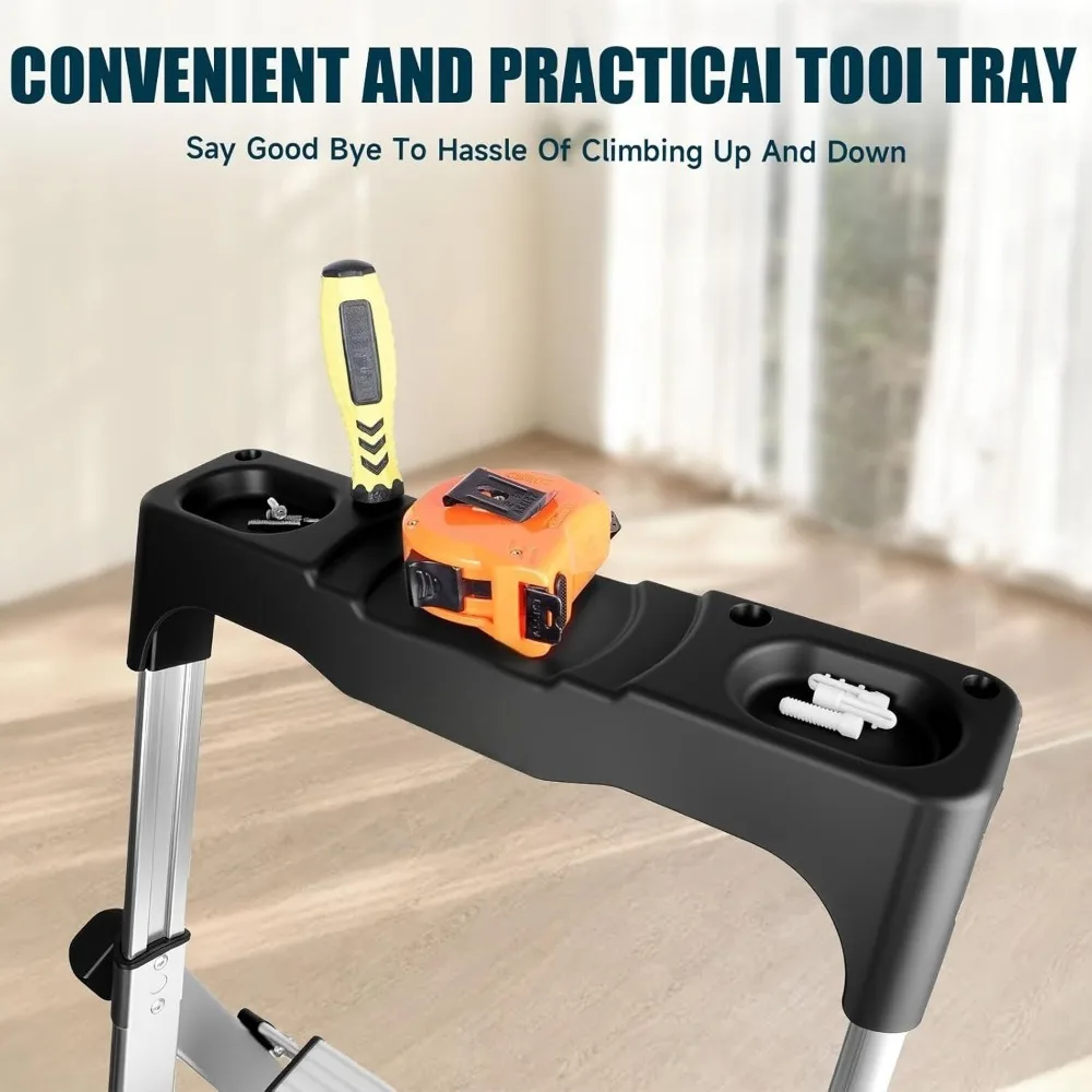 Deliladder Aluminium 5 Step Ladder Retractable Handgrip Anti-Slip Pedal 300 Lbs Capacity Folding Step Stool Modern Design Tool